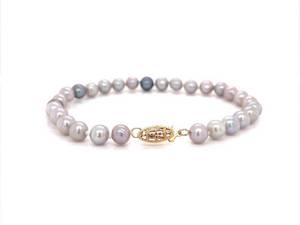 Estate Multi-Colored Cultured Pearl Single Strand Pearl Bracelet - 14k Yellow Gold Clasp