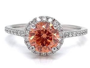 Brand New&nbsp&nbsp1.63 Carat Fancy Pink &amp White Diamond Halo Ring in 14k White Gold VIDEO