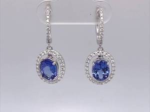Brand New 3.17 Total Carat Very Fine Pair of Natural, High Grade Tanzanite and Diamond Dangle Earrings in 18k White Gold VIDEO