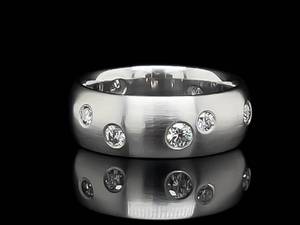 1.00 Carat Designer Fine Diamond Bezel Heavy Platinum Band w Satin Finish Comfort Fit VIDEO
