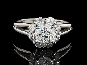 1.16 Carat Diamond Floral Cluster Split Shoulder Estate Ring in 14k White Gold VIDEO