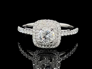 Estate Beauty 0.77 Carat Diamond Double Cushion Halo Vintage Ring in 14k White Gold VIDEO