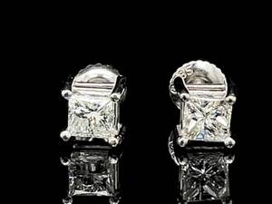 .90 - 1.00 Carat Fine Diamond Stud Screw Back Earrings in 14k White Gold