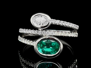 Brand New 1.41 Carat Fine Natural Emerald and Diamond Wrap Around Ring in 18k White Gold VIDEO