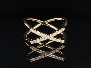 Brand New Very Fine Diamond X Criss Cross Orbital Ring in 14k Yellow Gold