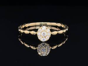 Brand New Petite Oval Diamond Pave Marquise Pattern Stacking Ring in 14k Yellow Gold VIDEO