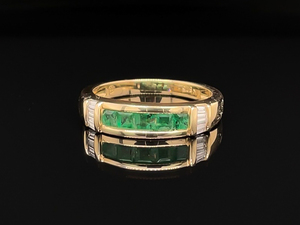 Elegant Estate Emerald & Diamond Channel Ring in 14k Yellow Gold VIDEO