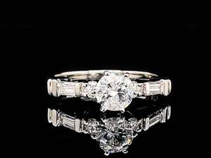Classic Estate 0.85 Carat Round and Baguette Diamond Ring in 14k White Gold VIDEO