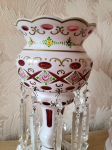 Pair of Bohemian Czech Cut Cranberry Glass Mantle Lusters