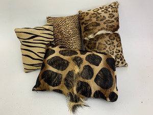 lot 20 image: Group of Genuine Animal Hide Covered Decor Pillows
