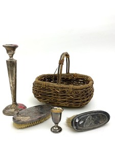 lot 30 image: Group of Vintage Sterling Silver Brushes & Candlestciks