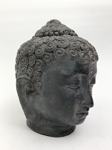 lot 32 image: Vintage Painted Terra Cotta Buddha Head Bust
