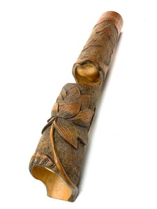 lot 36 image: Very Nice Vintage Relief Carved Bamboo Door Post Candle Holder