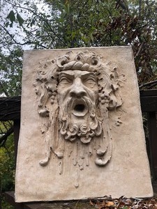 lot 58 image: Large Vintage Heavy Plaster or Cement BacchusNorth Wind Statuary Plaque