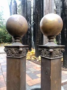 lot 98 image: Large Antique Copper Andiron Set