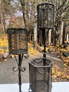 lot 76 image: Set of 3 Scrolled Iron Candle Stands