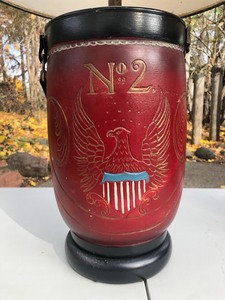 lot 92 image: Pair of Large Vintage Leather Fire Bucket Style Table Lamps