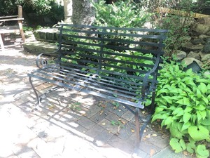 lot 48 image: Vintage Iron Scrolled Arm Park Bench