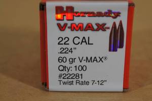 100 Hornady V-Max 22 Cal .224 60 Gr Bullets