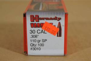 100 Hornady Varmint 30 Cal .308 110 Gr SP Bullets