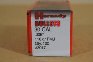 100 Hornady 30 Cal .308 110 Gr FMJ Bullets