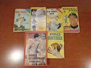 lot 41 image: 6 BaseballFootball Books - Mostly Vintage