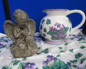 VINTAGE VIOLETS AND CEMEMENT ANGEL