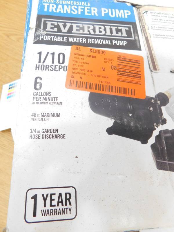 lot 41 image: Everbilt 110 HP Non-Submersible Self-Priming Transfer Pump