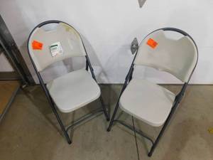 lot 46 image: (2) HDX Earth Tan Plastic Seat Outdoor Safe Folding Chair