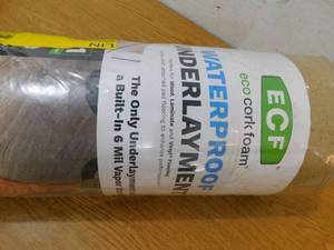 lot 50 image: Eco Cork Foam 75 sq. ft. 3 ft. x 25 ft. x 3.2 mm Waterproof Premium Plus 10-in-1 Underlayment - Vinyl Plank, Laminate, Engineered Wood