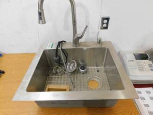 lot 66 image: Glacier Bay All-in-One Drop-InUndermount Tight Radius Stainless Steel 25 in. 2-Hole Single Bowl Kitchen Sink with Pull Down Faucet