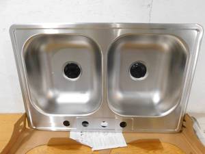 lot 99 image: Kingsford Drop-In 33-in x 22-in Satin Double Equal Bowl 4-Hole Kitchen Sink
