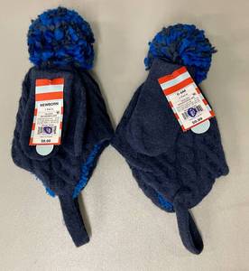 2 Sets of Infant Winter Blue Hat and Mitten Sets.