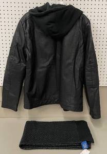 NEW Apt. 9 Mens Leather Bomber Jacket with Scarf Size Large