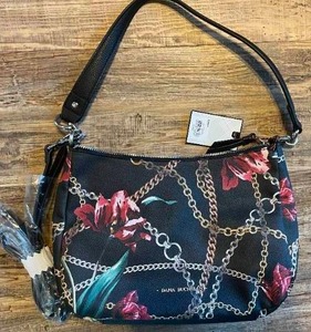 Dana Buchman Chain Wildflower Black Shoulder Bag Crossbody Purse