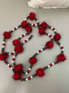 Lot of 2 Christmas Throw Pillows and Beaded Garland&nbsp