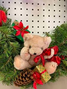 Large Christmas Wreath with Sterilite Storage Container.