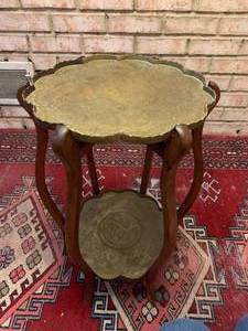 Chinese Brass and Wood Tray Table