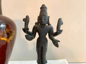 Chinese Wood vase and figure