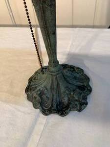 Verdegris Lamp with Slag Glass Shade