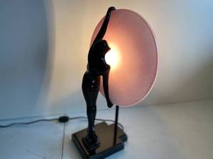 Art Deco Lamp with Lady and Pink Disc