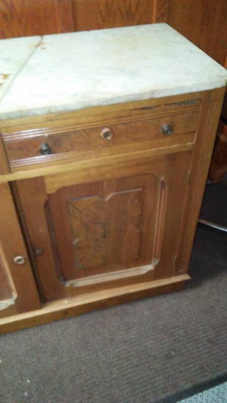 lot 207 image: Antique buffet, server, side table. cracked marble top.