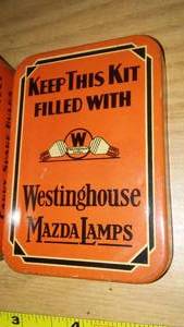 lot 30 image: Westinghouse Mazda light bulb tin.