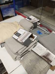 VARIOUS BRANDS AND SIZE CURTAIN IN LIGHT GREY