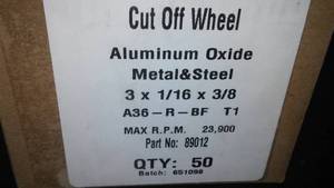 lot 144 image: Metal Cut Off Wheel. 3 in. x 38. Qty 50