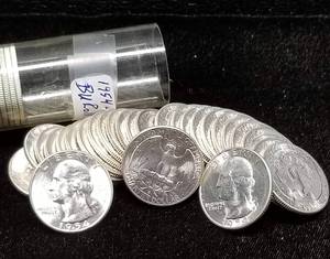 lot 23 image: BU ROLL OF (40) 1954-S WASHINGTON QUARTERS