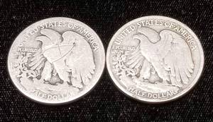 lot 25 image: 2 WALKING LIBERTY HALF DOLLARS 1927 1936