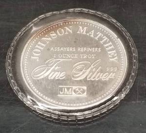 lot 30 image: 1 TROY OZ .999 FINE SILVER JOHNSON MATTHEY ALASKA SEALED
