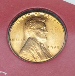 lot 45 image: 1945 US WHEAT CENT BU