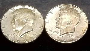 lot 51 image: 2 X 1968-D US 40% SILVER KENNEDY HALF DOLLARS